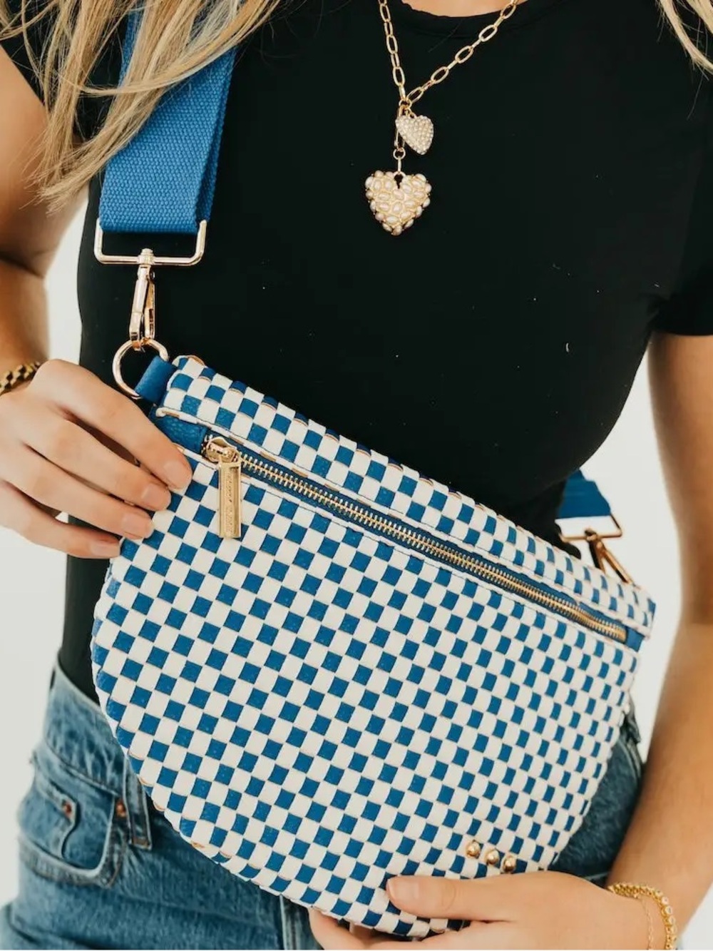 Pretty Simple- Blue & White Check Crossbody Bag - Women